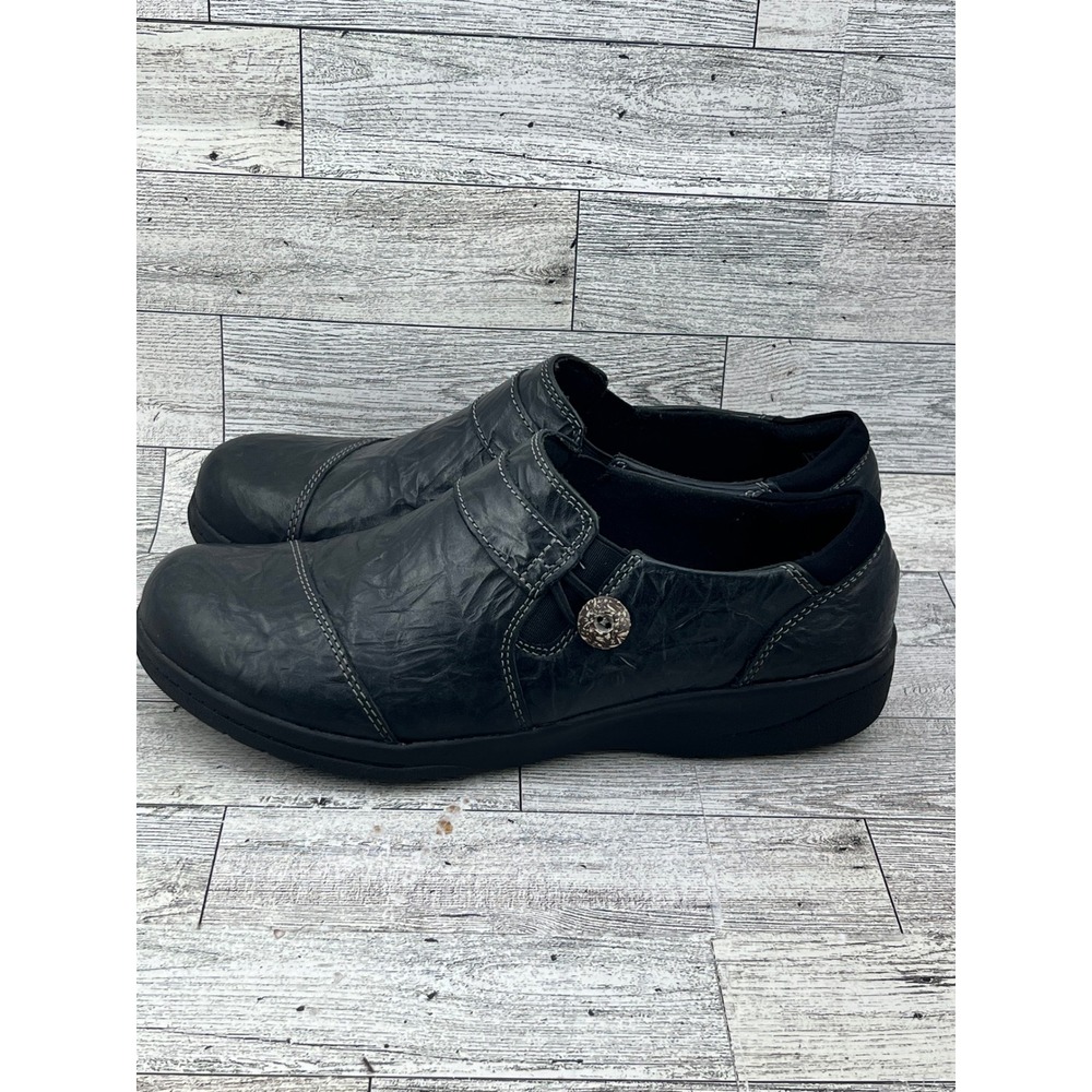 Clarks Collection Cheyn Madi Black Leather Ruched Slip On Loafers Women Sz 7.5M - Picture 5 of 10